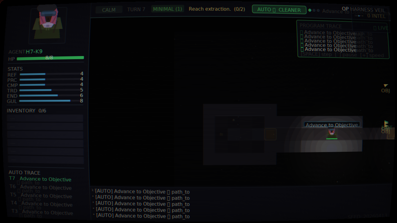 Auto-pilot mission underway — agent advancing on an objective